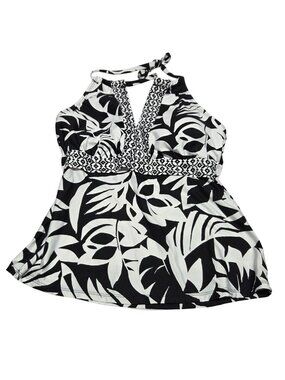 24 & Ocean Halter Tankini Top Size Small Black White Leaf Print Padded Support